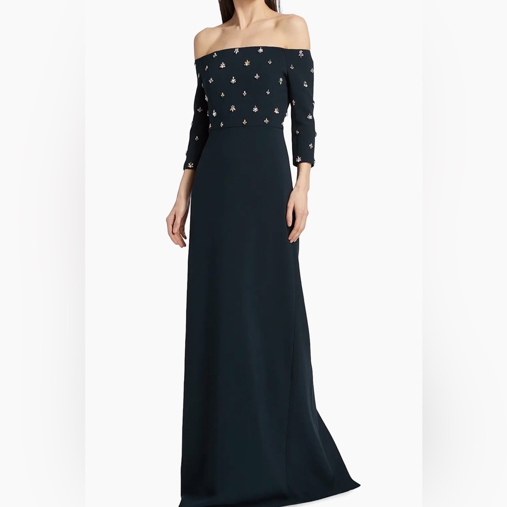 Women's Beaded 3/4-Sleeve Off-The-Shoulder Gown